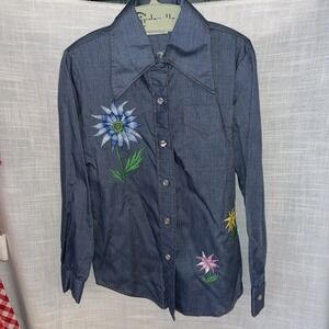 Vtg Permanent Press By Les Girls Girls Size 10 Rn16502 Shirt Embroidered